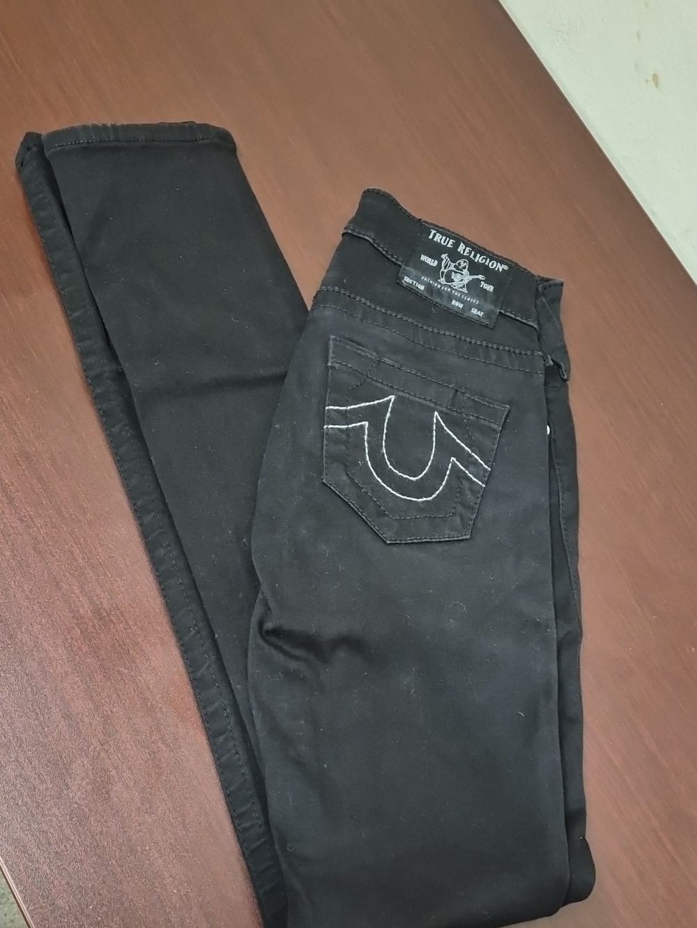 True Religion Women's Black Skinny Jeans with Signature Back Stitching Size 24